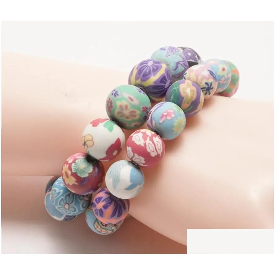 HOT Selling handmade Bohemian beaded bracelets Floral soft clay elastic bracelet For Women Girls National jewelry Epacket free ship