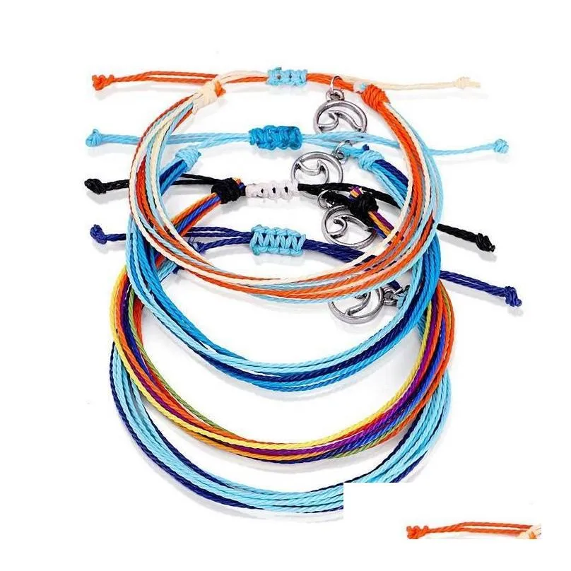 NEW Wax String Woven Bracelets Multilayer Woven Friendship Bracelet Wave Charm Adjustable Braided Bracelet for Women Girls Epacket