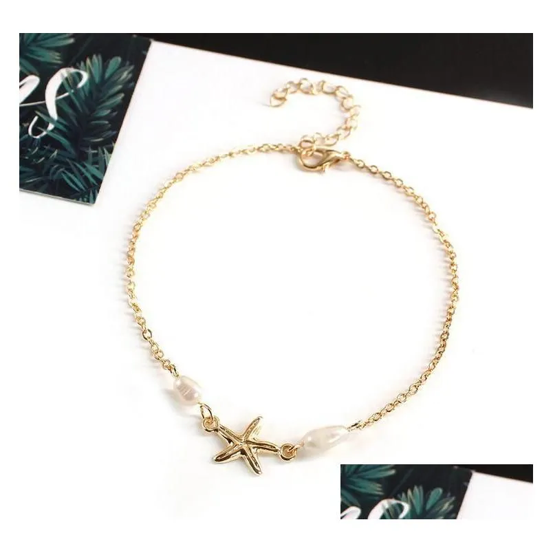 Punk Ankle Bracelets Girls Women Gold Silver Tone Starfish Pearl Anklet Chain Foot Chains Yoga Dancing Anklets