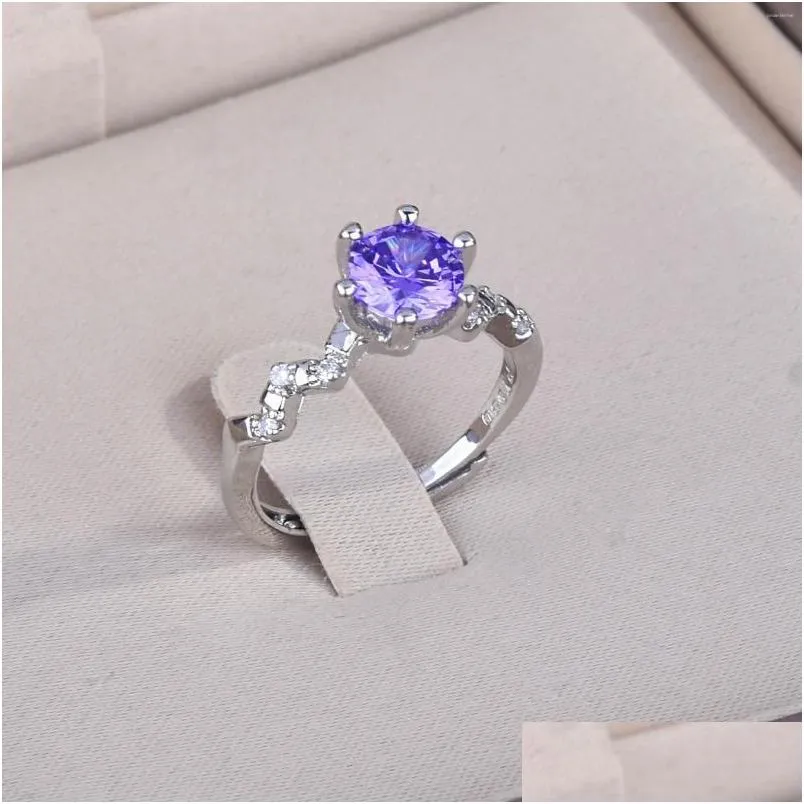 Cluster Rings Live Drainage Explosive Moissanite Open Ring Eight Hearts And Arrows Purple High Carbon Diamond Mouth Female