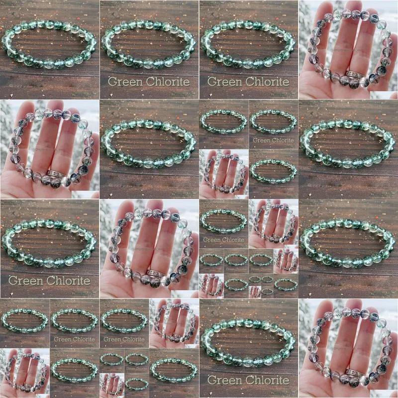 mg1834 natural 8 mm green chlorite phantom quartz bracelet chakra healing gemstone negative energy protection jewelry