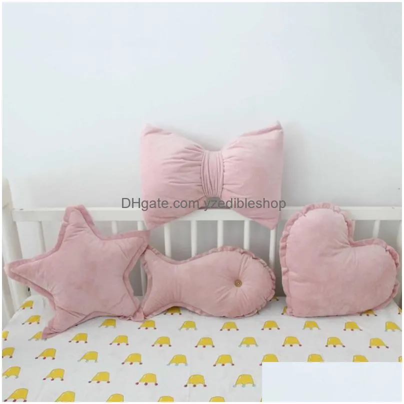 bow pillows sofa cushion removable washable ins short plush baby bed room and home decoration pillow birthday gift sweet