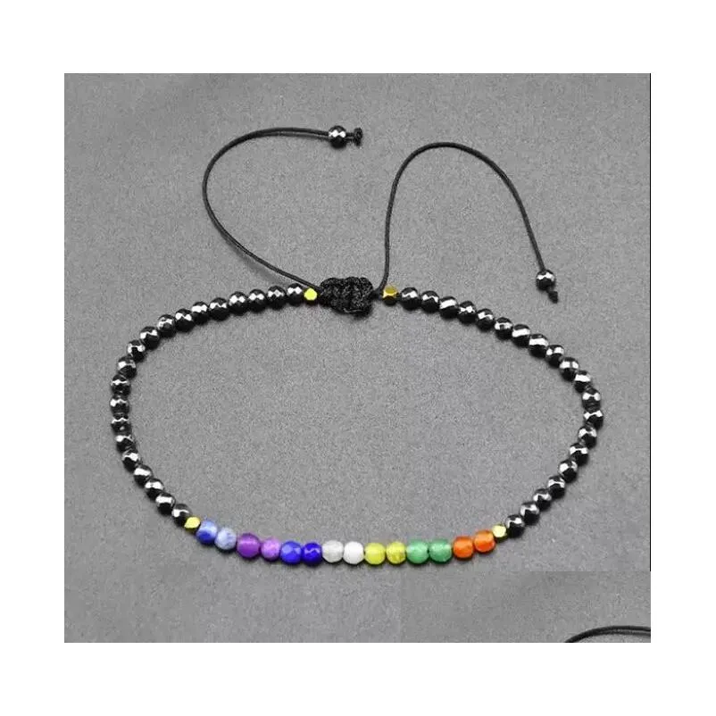 Chakra Stone Beaded Bracelets Strands 3mm 12 Constellations Bohemian Simple Design Beads Adjustable Lucky Zodiac Signs Braided Bangles Jewelry for Men Women