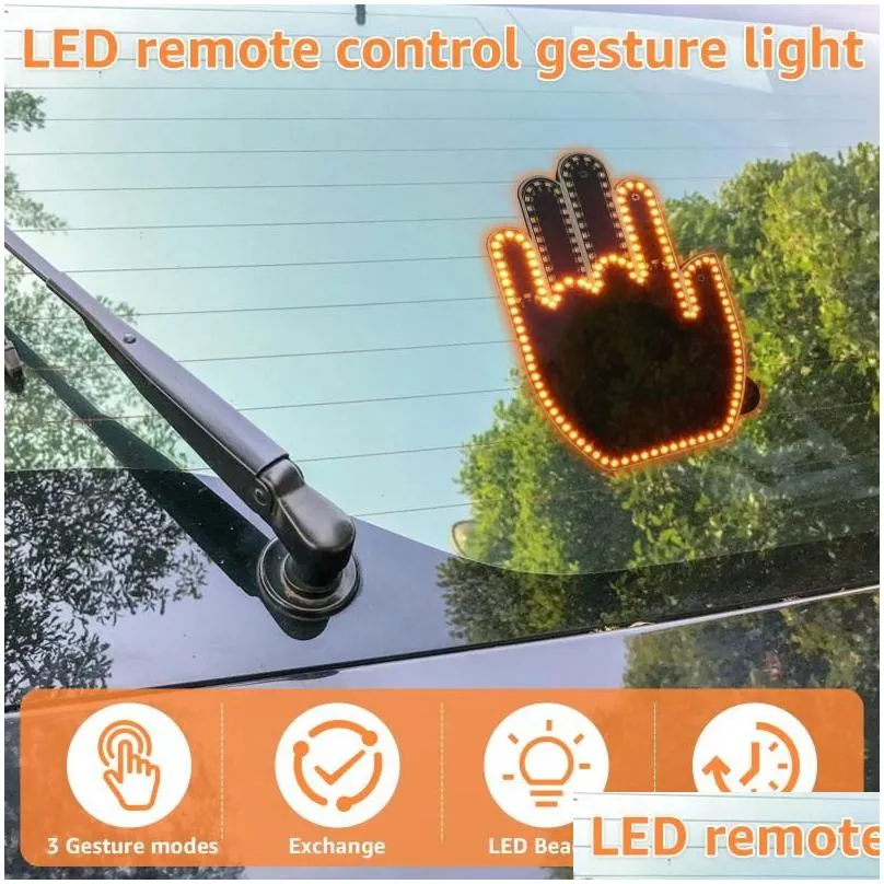 Portable Lanterns Hand Gesture Car Light With Remote Control 4.5V 5W Funny LED Finger 3 Modes Bright Back Window Sign