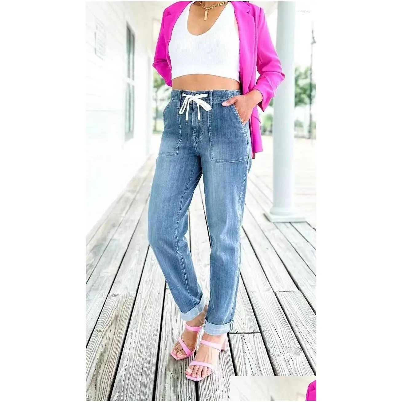 Women`s Jeans FSMG Women Plus Size Loose Harem Elastic Waist Casual Fashionable Comfortable Straight Denim Pants For Spring And Autumn