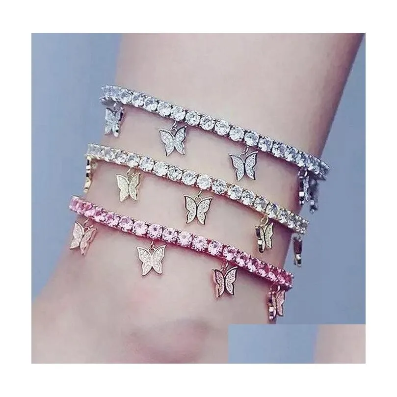 Creative Rhinestone Small Butterfly Anklets Simple Temperament Claw Chain Tassel Foot Ornaments Stylish Beach Ornament Anklet for