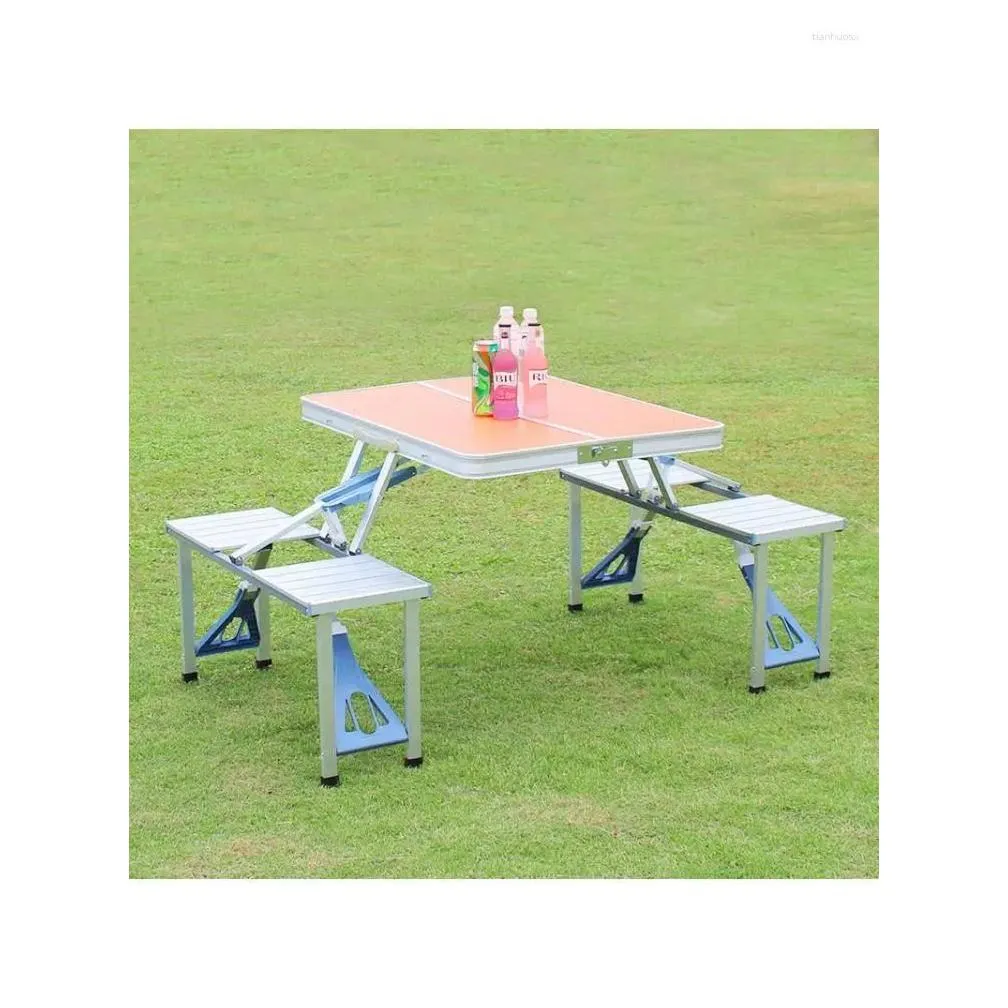 Camp Furniture Outdoor Folding Table Aluminum Alloy One-piece Portable Stall Camping Barbecue And Chair Set