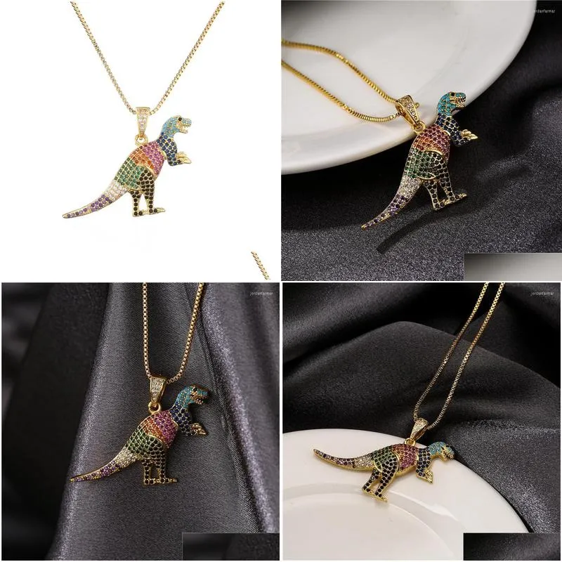 Chains Trend Products Europe And America Hip Hop Micro Inlaid Color Dinosaur Pendant Necklace Jewelry Spot