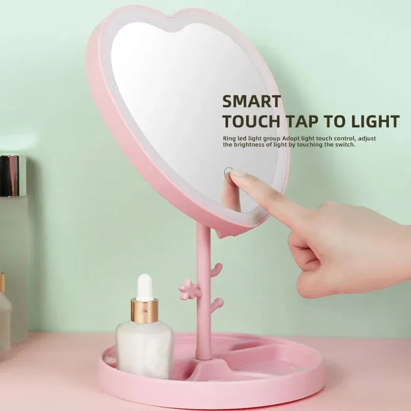 Illuminated mirrors Mirror Makeup Led With Light Student Female Dormitory Desktop Storage