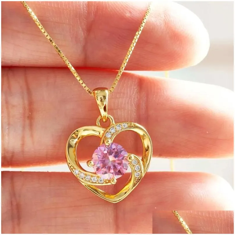 Chains Gold Plated 1CT Moissanite Pendant Necklace For Women Classic Heart Wedding Jewelry 925 Sterling Silver GRA