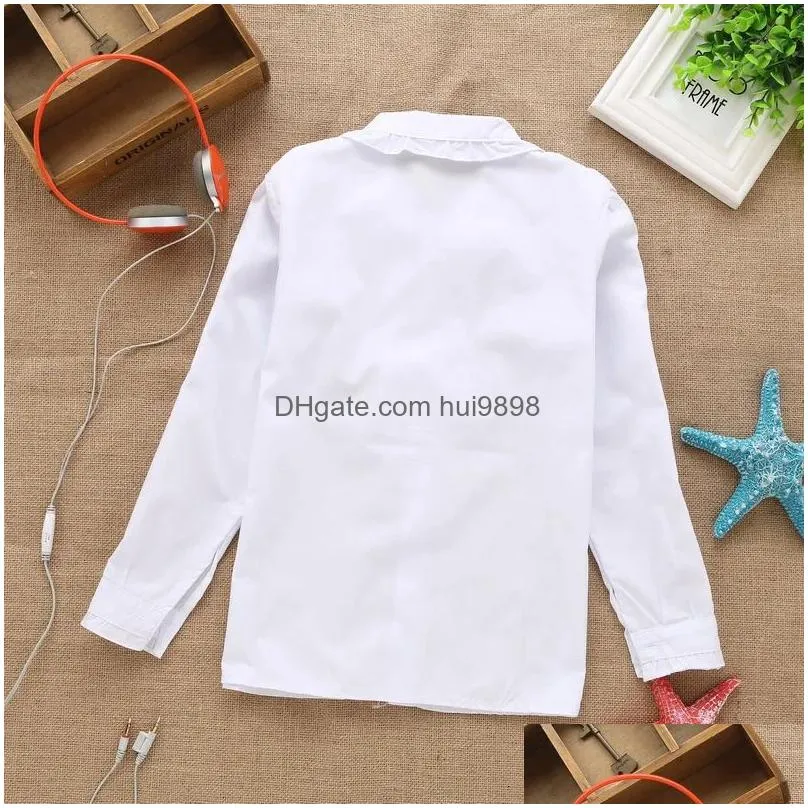 summer spring girls lace cotton solid white baby kids blouse white shirts with long sleeves for children 240307