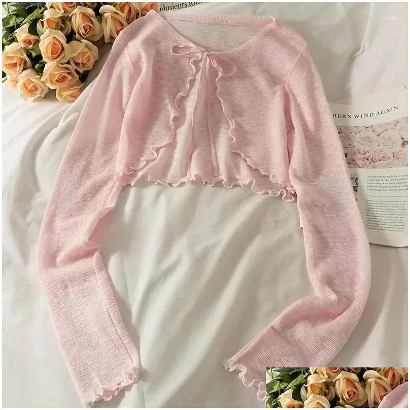 Women`s Blouses Thin Sunscreen Cardigan Lace Up Knitwear Tops Women Coat Shawls Short Casual Korean Protected Style Summer Sun