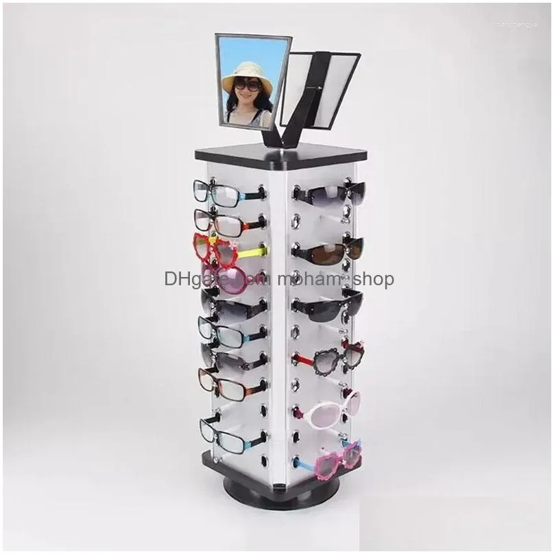 kitchen storage standing 44 pairs glasses display stand rack with mirror 360ﾰ rotating eyewear sunglasses holder