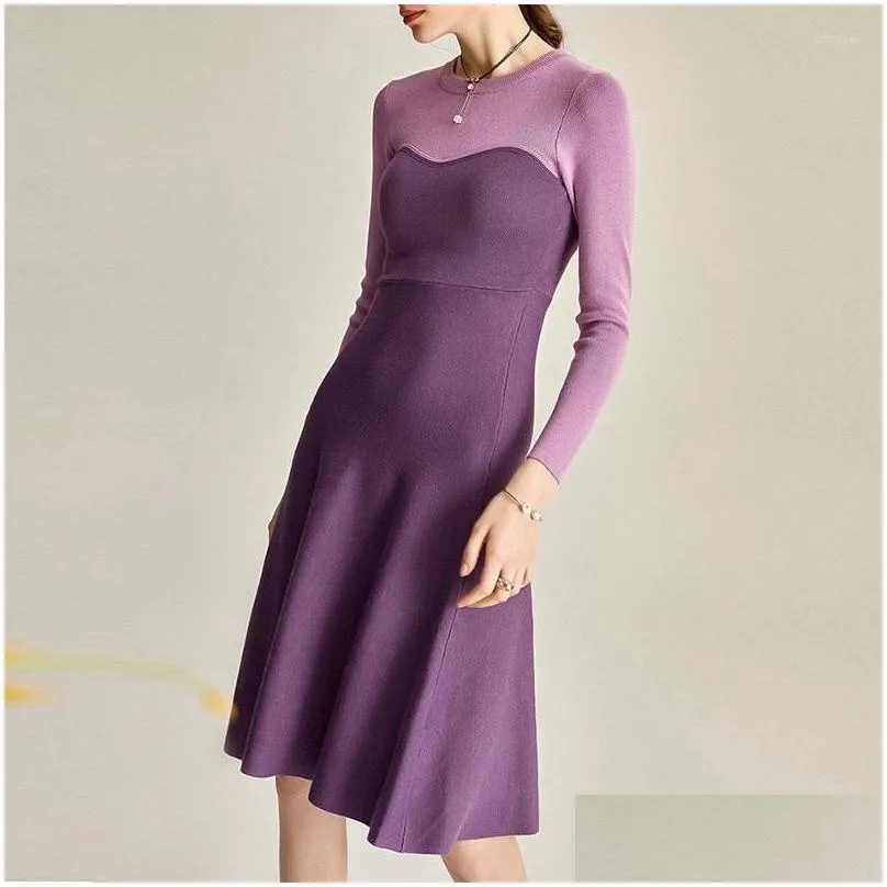 Casual Dresses ZALady-Knitted Midi Dress For Women O-Neck Long Sleeve Slim Elegant Office Female Robe Autumn Spring