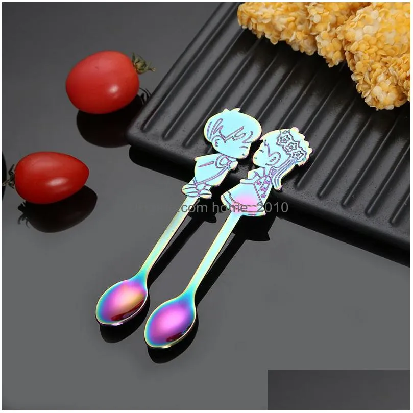 stainless steel coffee spoons creative couple tea spoon stirring drinking tools kitchen wedding supplies flatware tableware