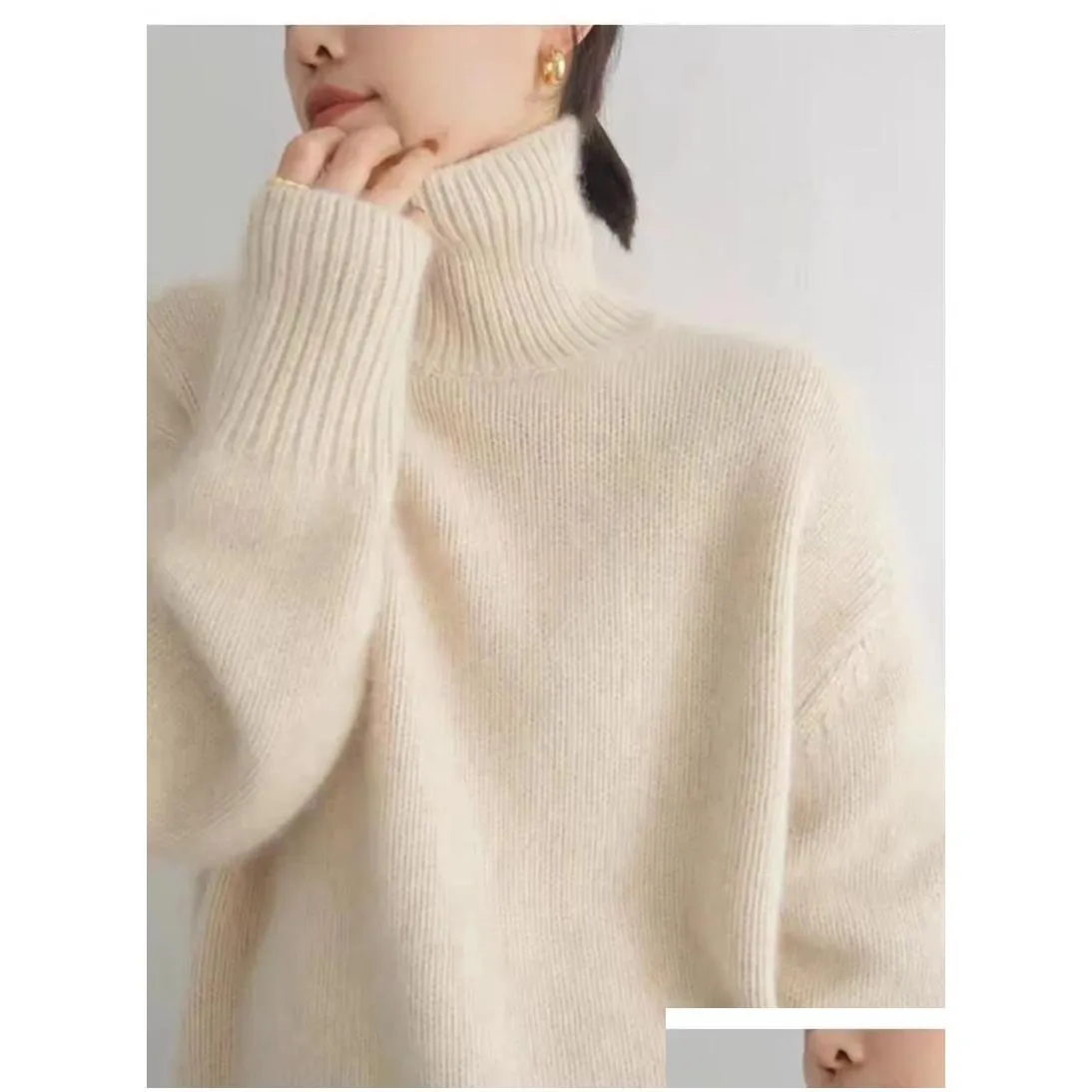 Women`s Sweaters Autumn And Winter Casual Solid Color High Neck Long Sleeve Loose Sweater