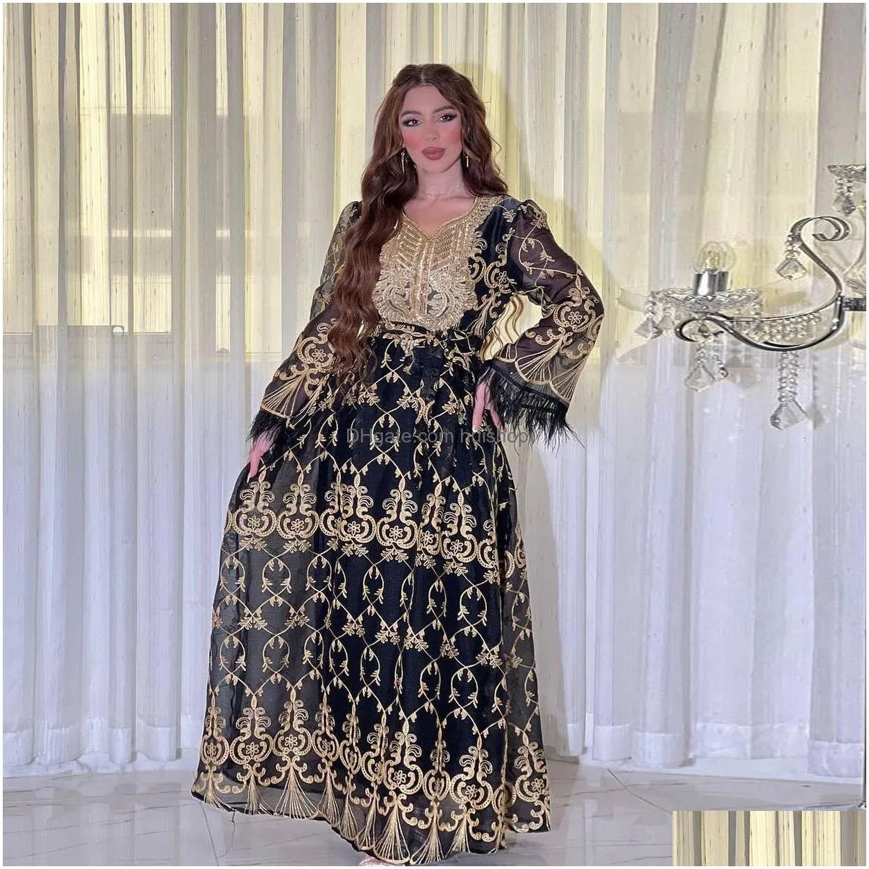 arabian dubai women robe gold embroidered gorgeous jalabiya middle eastern abaya muslim evening dress elegant party robes ethnic clothing