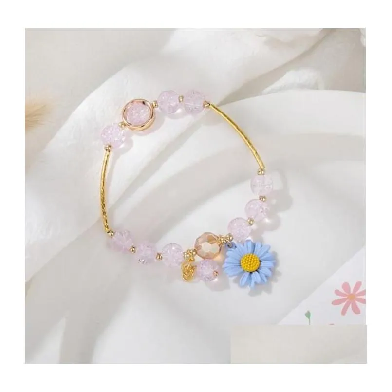Popcorn Cute Crystal Beaded Strands Bracelets Women`s Little Daisy Flower Bracelet good Friend Girls Jewelry Gift