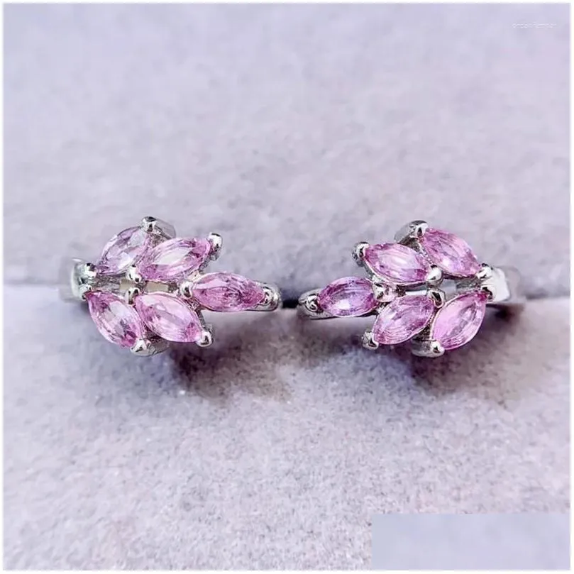 Hoop Earrings Natural Real Pink Sapphire Earring Leaves Style 2 4mm 0.15ct 10pcs Gemstone 925 Sterling Silver Fine Jewelry L243146