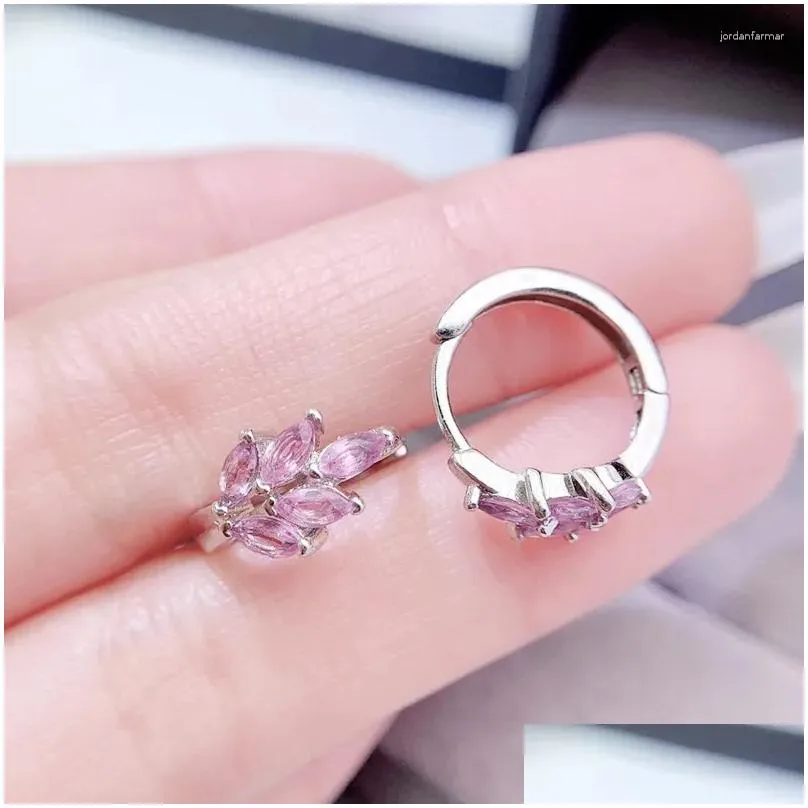 Hoop Earrings Natural Real Pink Sapphire Earring Leaves Style 2 4mm 0.15ct 10pcs Gemstone 925 Sterling Silver Fine Jewelry L243146