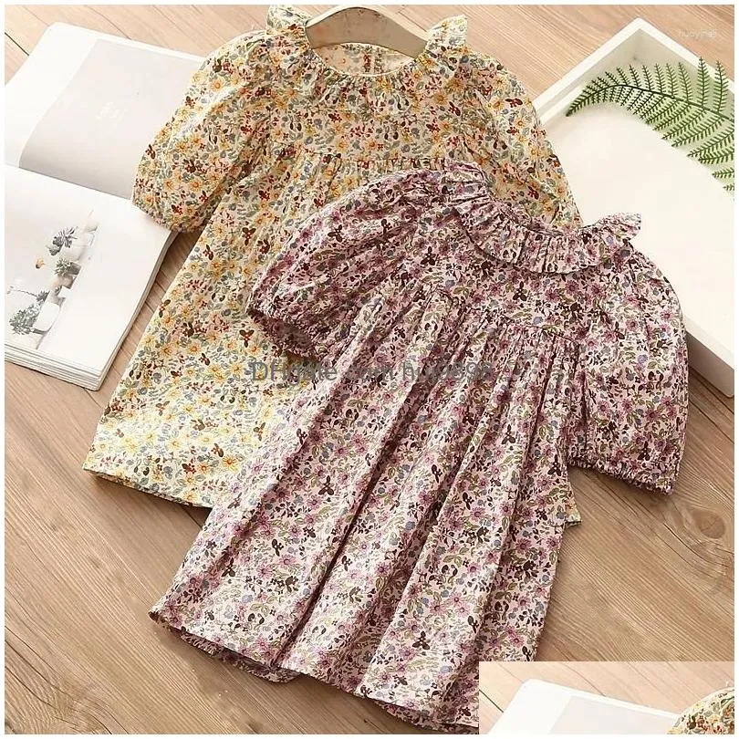 girl dresses 2024 summer girls fashion 2-12 years children clothing baby cotton loose short sleeve floral flower tops for kids