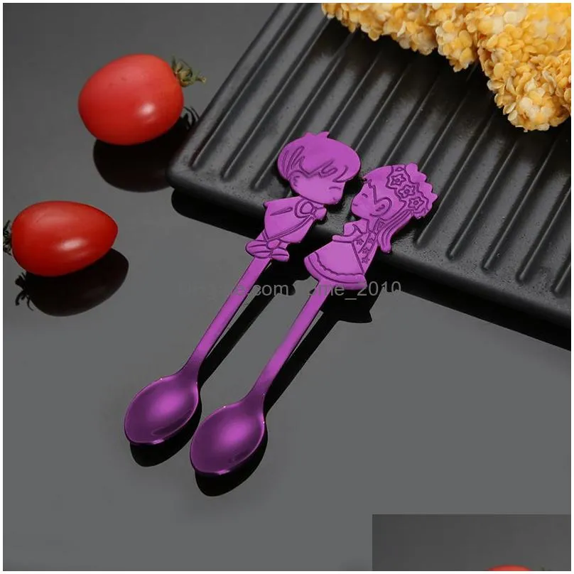 stainless steel coffee spoons creative couple tea spoon stirring drinking tools kitchen wedding supplies flatware tableware