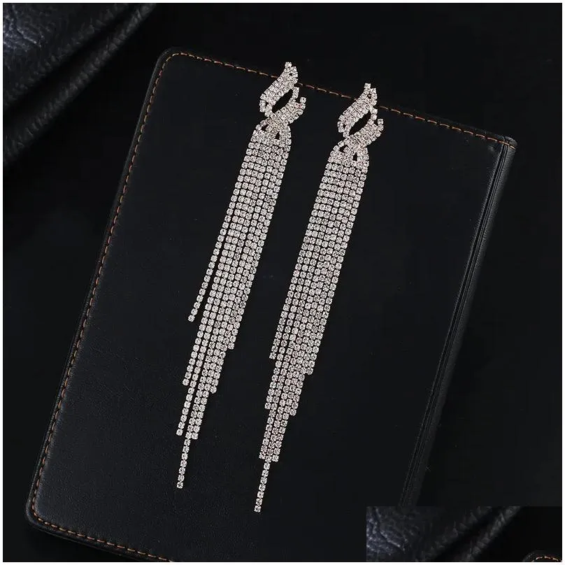 Long Tassels Diamond Dangle Earring Original Sterling Sier Party Wedding Drop Earrings for Women Jewelry Gift