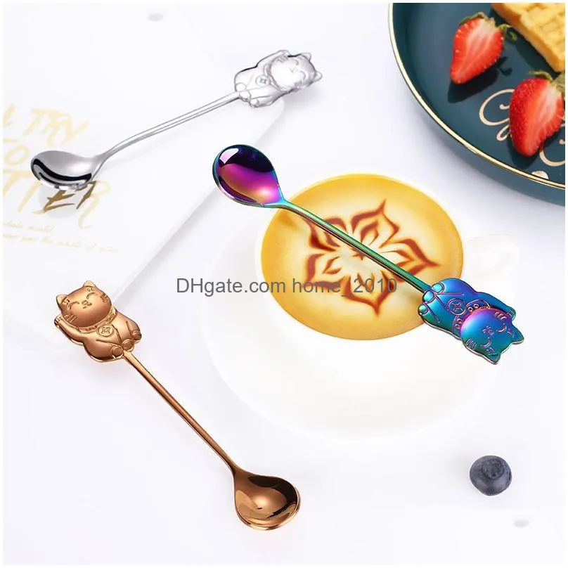 stainless steel coffee spoons creative tea spoons mini cat spoon kitchen gadget drinking tool flatware tableware