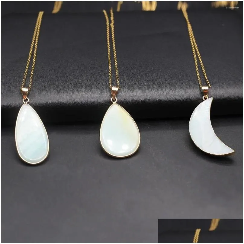 Pendant Necklaces 1Pcs Natural Amazonite Stone Geometric Shape Charms Necklace For Men Women Lucky Reiki Healing Trendy Sweater Chain