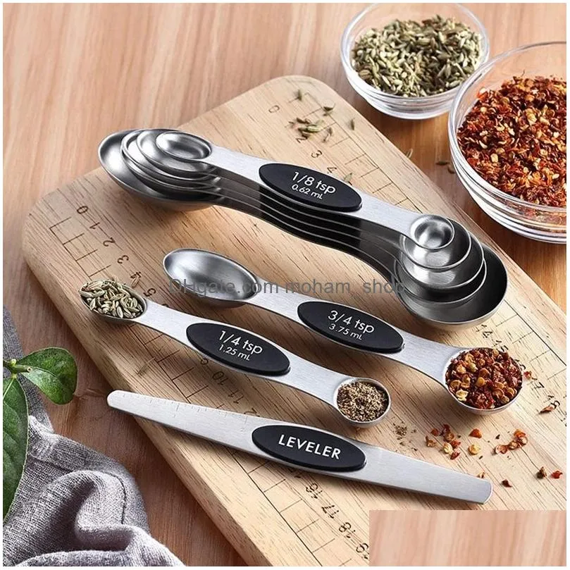 baking tools stainless steel double-headed measuring spoon 8-piece set of seasoning spoon scale metering magnetic absorption nano spoons