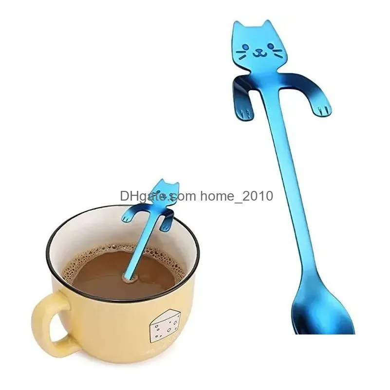 stainless steel coffee spoons long handle creative mini cat tea spoon drinking tools kitchen gadget flatware tableware