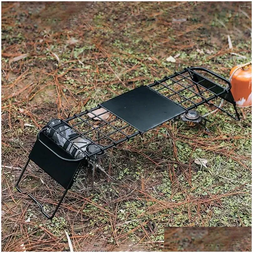 Camp Furniture Camping Cooking Grate Heavy Duty Foldable Height Adjustable Retractable Folding Campfire Grill For BBQ Outdoor Picnic