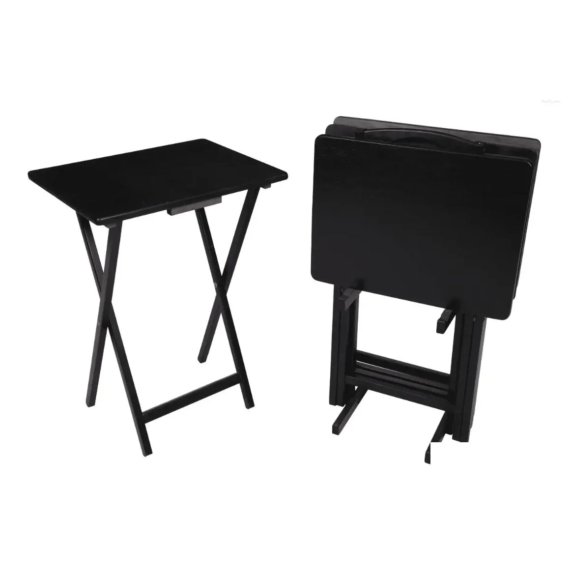 Camp Furniture Mainstays Black 5-Piece Folding TV Tray Table Set 19 X 15 26 Inch Outdoor