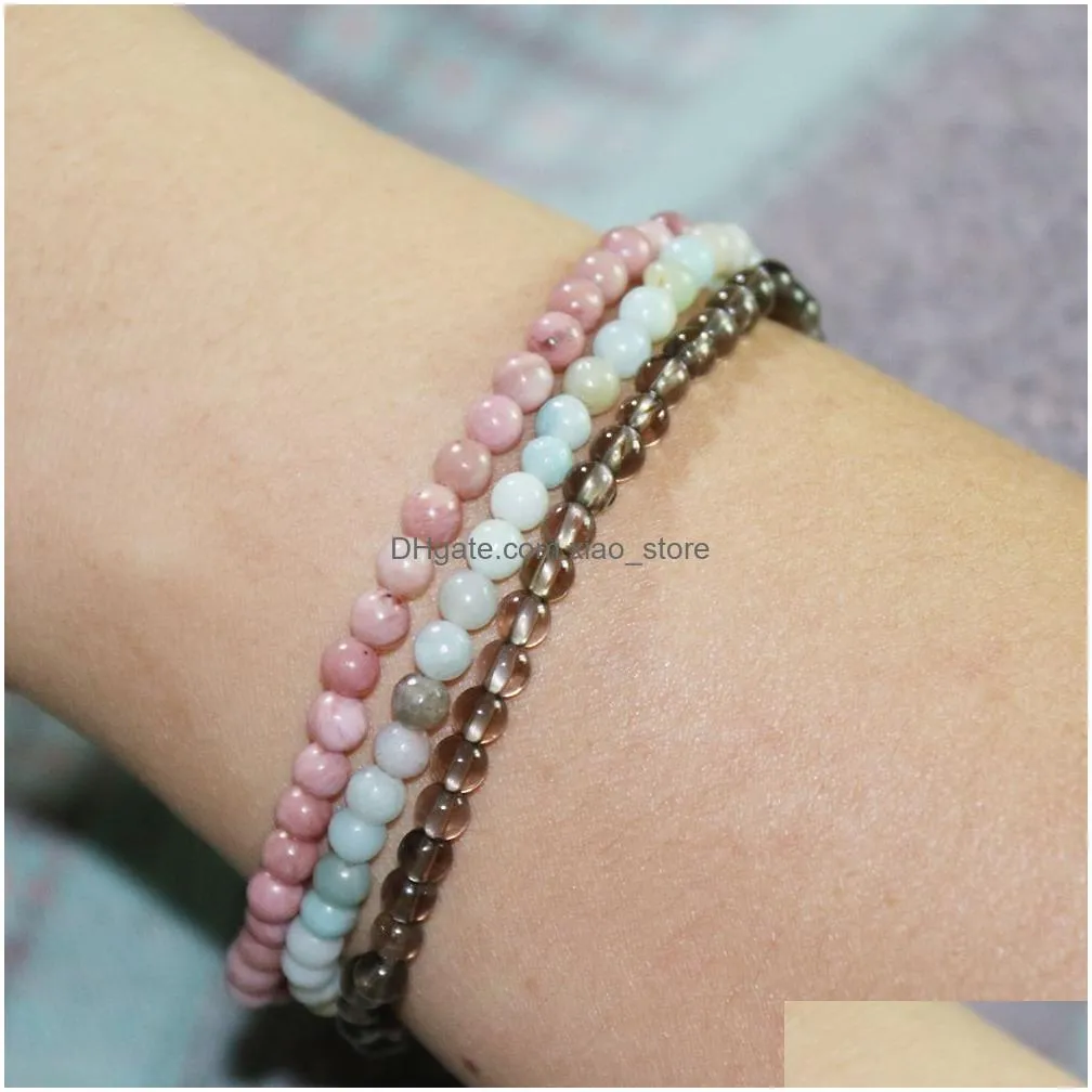 mg0051 4 mm mini gemstone bracelet set amazonite smoky quartz jewelry design rhodonite women`s yoga mala bracelet