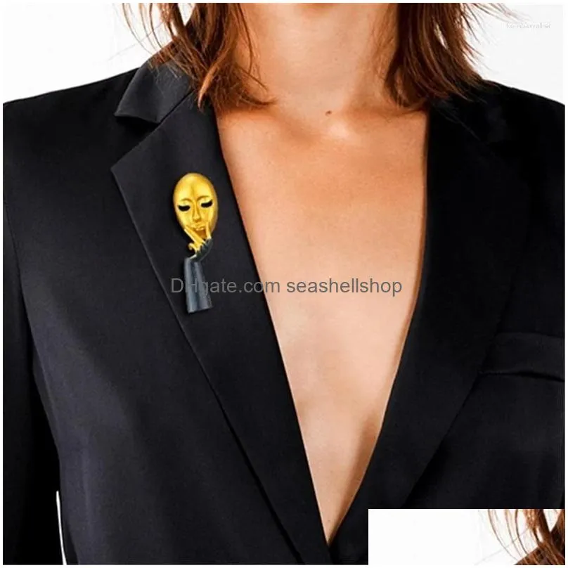 Brooches HUANZHI 2024 Geometry Irregular Alien Abstract Human Face Mask Brooch For Women And Man Collar Accessories Jewelry Gifts