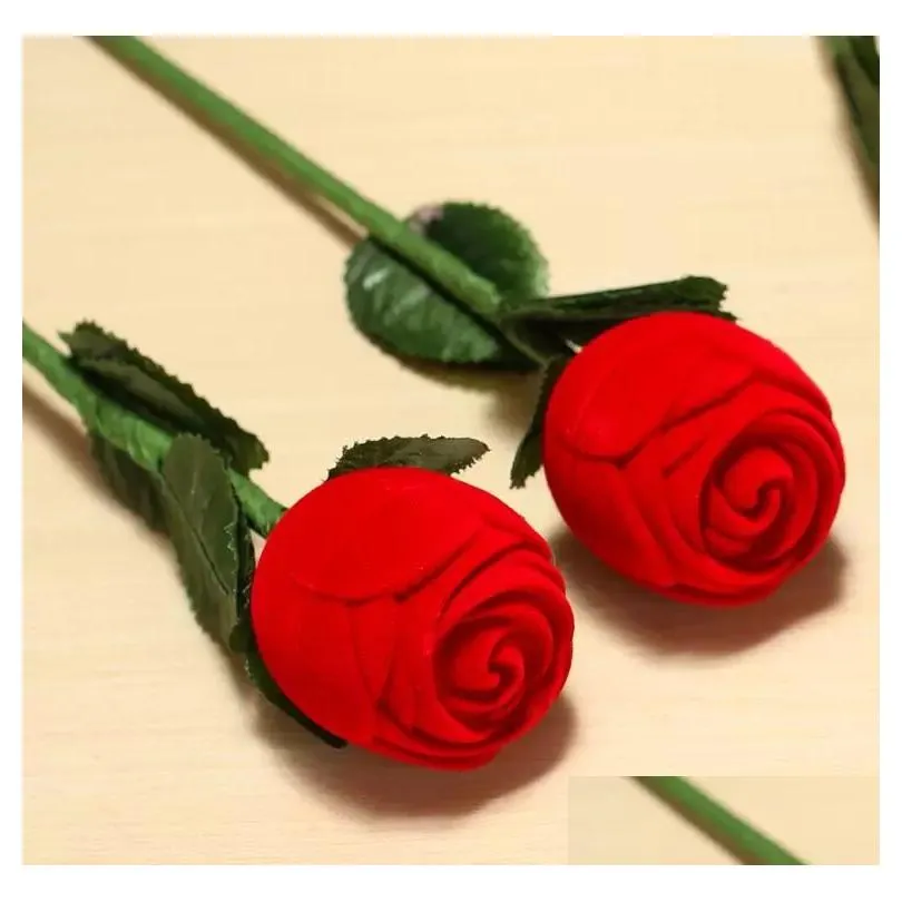 Gift Wedding Boxes Rose Shaped Ring Box Mini Cute Red Carrying Cases For Rings Display Jewelry Packaging1
