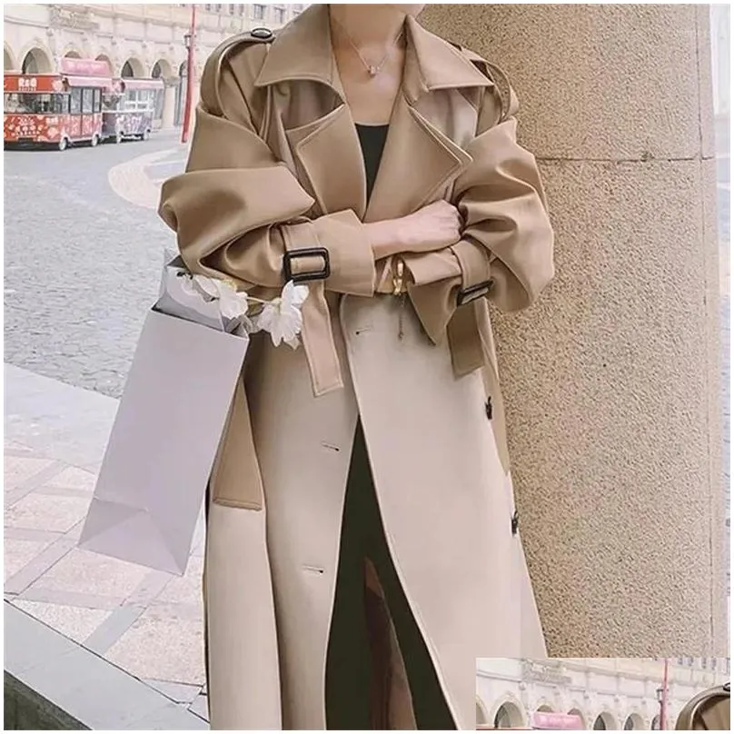 Women`s Trench Coats Fashion Double-Breasted Windbreaker Women Long Spring And Autumn 2024 High-Grade Contrast Stitching Knee-Length