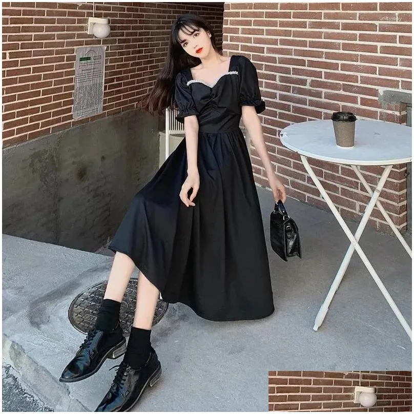 Party Dresses Black Evening Dress Women`s Summer Retro Puff Sleeve Female Fashion Slim Korean Diamond Bohemian Long 4XL