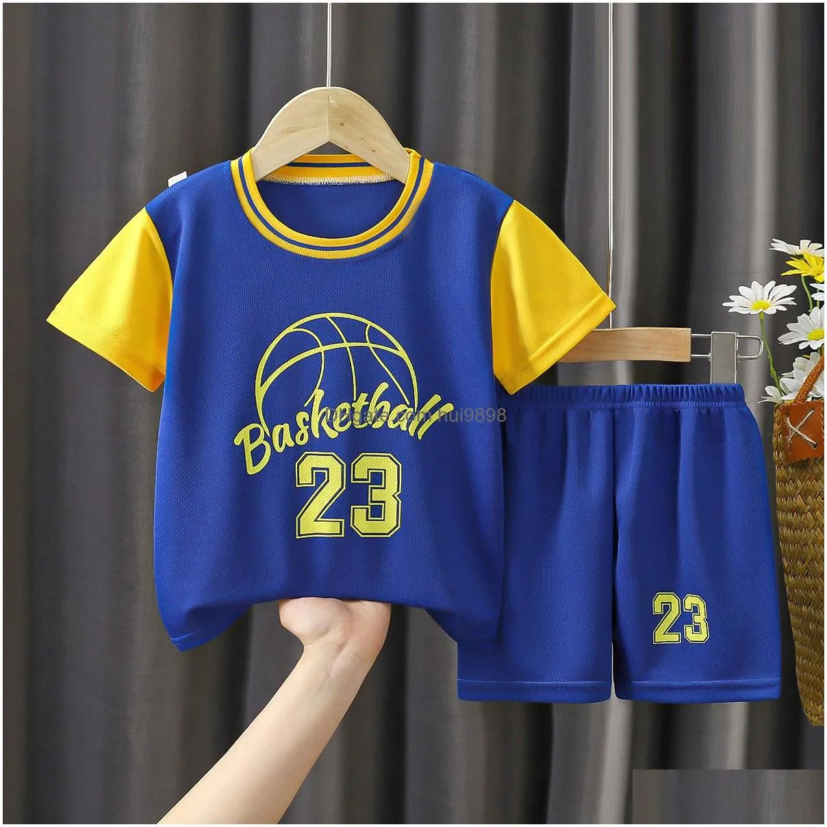 clothing sets summer childrens tshirt set boys basketball sportswear printed digital preschool quick drying tank top casual wear 312 years