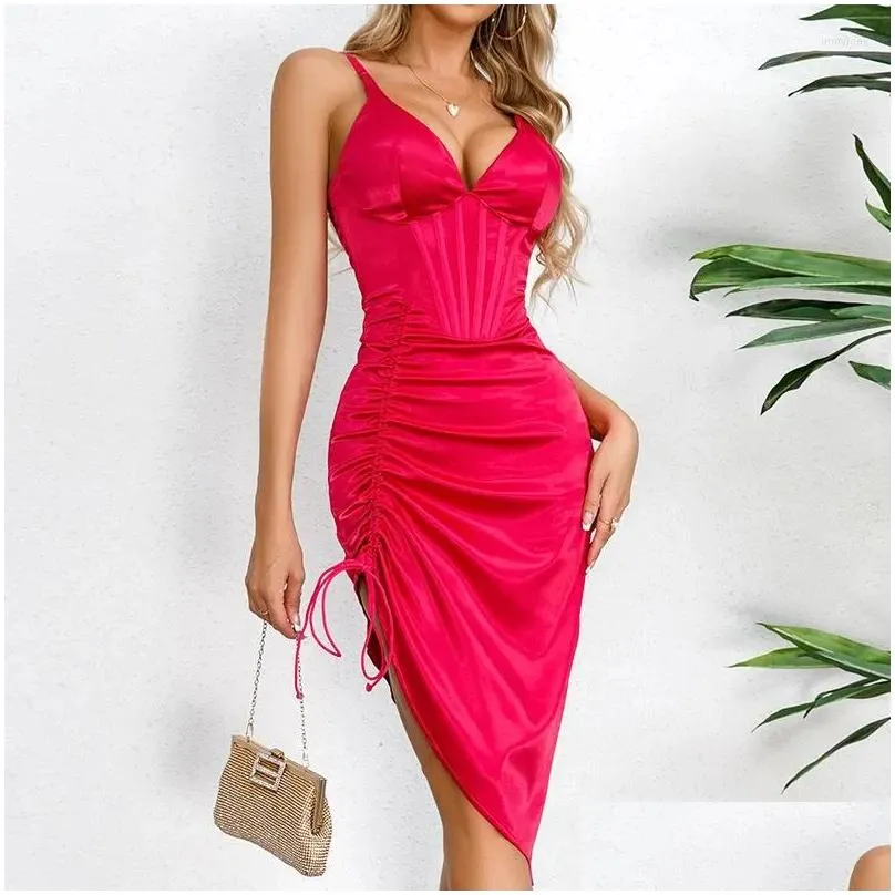 Women`s Swimwear Beach Dress And Tunics Cover Up Women Summer 2024 Neck Sexy Slim Drawstring Pleated Solid Spandex Tunic Cotton Kaftan