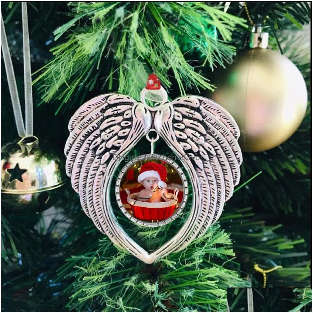 sublimation blank christmas decorations with snow red rope transfer printing angel wings shape blank consumables supplies fwa23150935