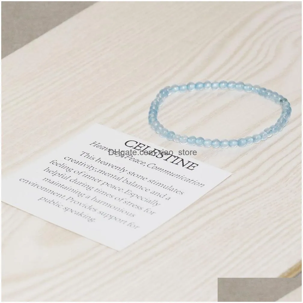 mg0034 wholesale natural a grade celestine bracelet 4 mm mini gemstone yoga mala bracelet women`s energy balance jewelry