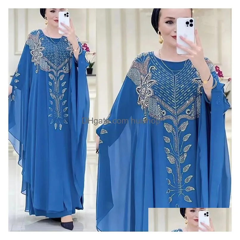 luxury diamonds 2 piece ramadan dubai muslim dress sets women kaftan islam kimono robe caftan marocain evening gown 2024 abayas femme ethnic