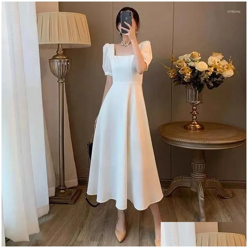 Party Dresses Elegant Annual Meeting Dress S Women Basic Square Neck Chic French Design Style Black White Long Maxi