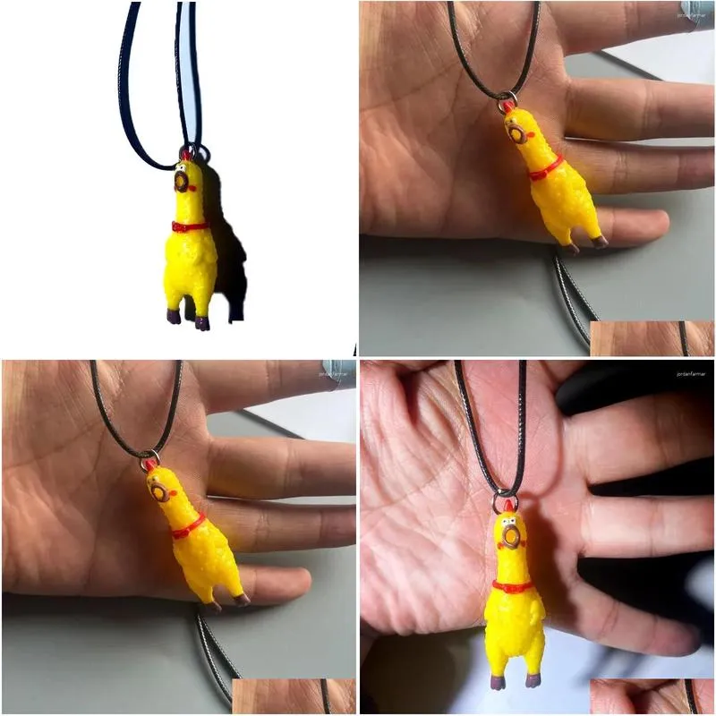 Pendant Necklaces 2023 Unique Cute Rubber Chicken Necklace Yellow Mini Hip-hop Animal Novelty Gag Joke Funny Girls