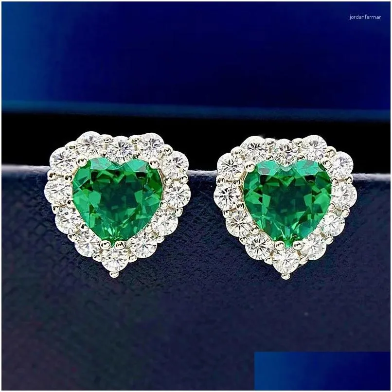 Stud Earrings S925 Silver Europe America  Love Emerald Ruby 8 Heart Shaped Ins Selling Jewelry