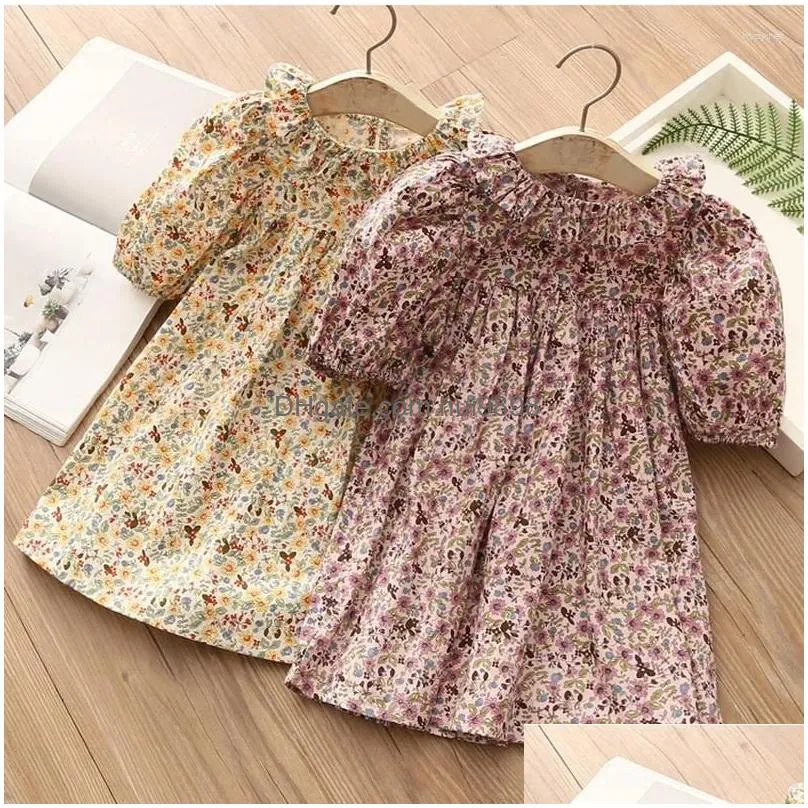 girl dresses 2024 summer girls fashion 2-12 years children clothing baby cotton loose short sleeve floral flower tops for kids