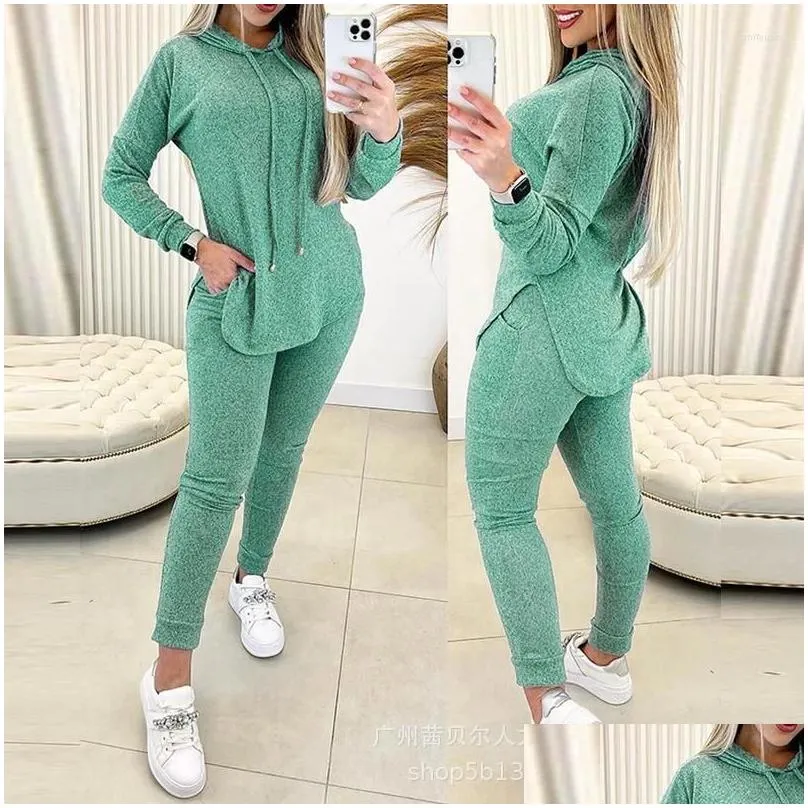 Women`s Two Piece Pants Y2K INS Clothes Long Sleeve Hooded Sweatshirt Top Bodycon Set Autumn Women Tracksuit Sport Fitness Outfits