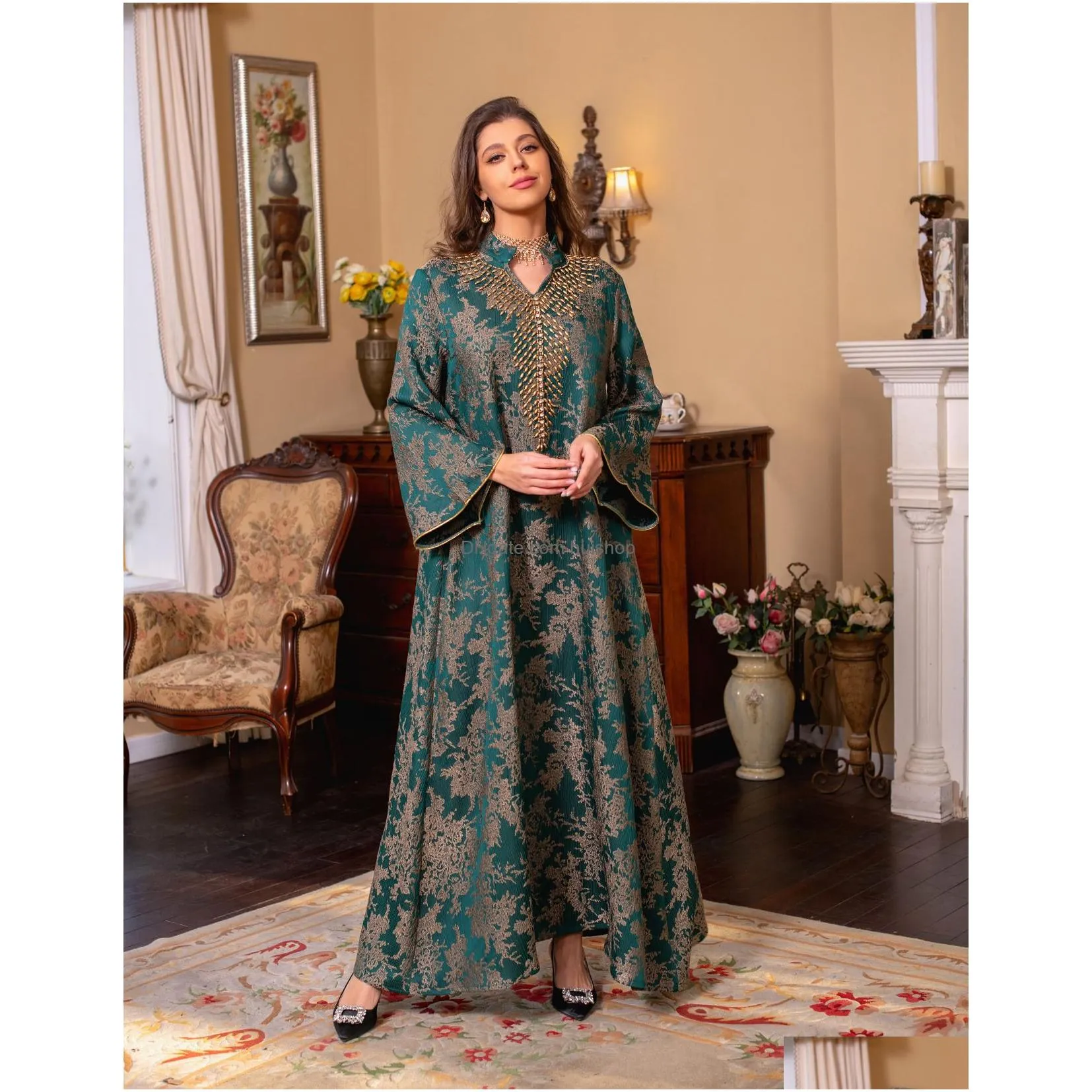 muslim evening gown jacquard embroidery dress beading fashion kaftan arabian dubai abaya vestidos musulmanes bayan modest dress for