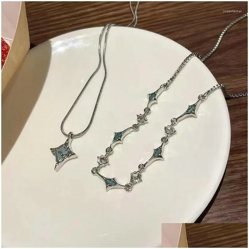 Pendant Necklaces Retro Double Layer Four Pointed Star Necklace Y2K Emo Girls Sweet Cool Rhinestone Clavicle Chain Women Fashion